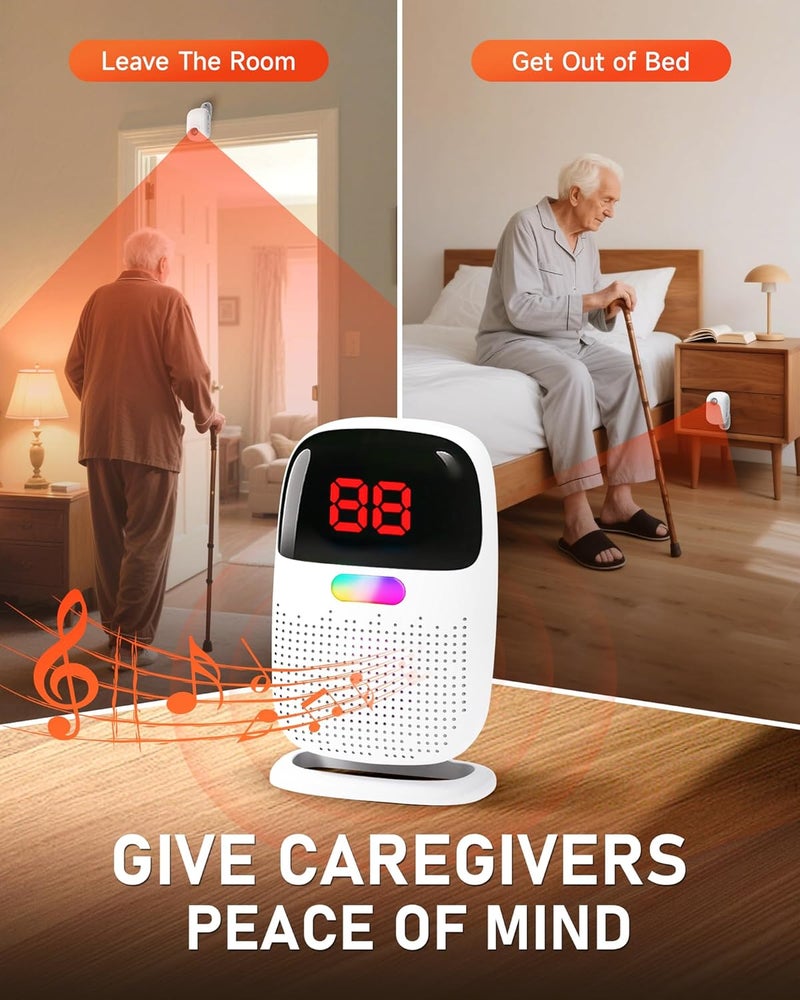 PILSAMAS Bed Alarms for Elderly Dementia Patients - Digital Sensor ID Display & Clip-On Caregiver Pager, Wirelss 1000ft Range, No Month Fee, Motion Sensors for Fall & Room Exit Alerts - Image 2